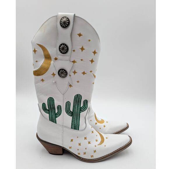 Dingo Pachita Embroidered Graphic Snip Toe Cowboy Boots White Size US6.5M EU37 - Picture 5 of 16